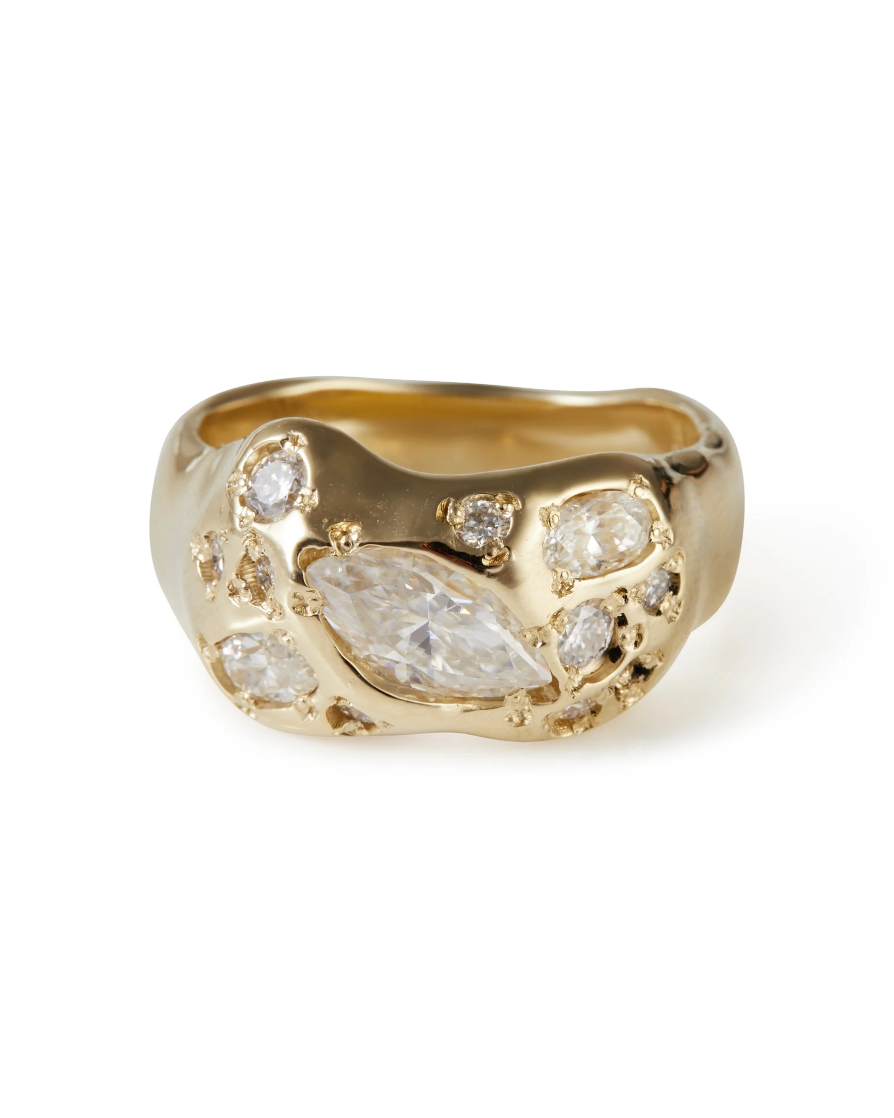 A molten statement ring with lab grown moissanite - front view