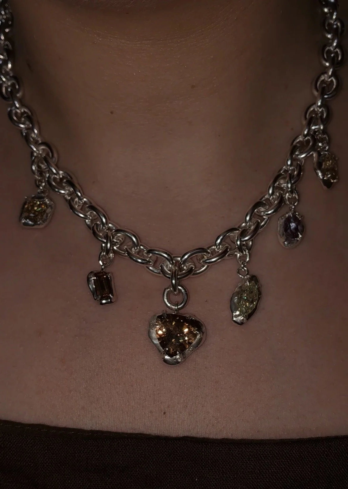 Necklace of Jupiter - a sterling silver necklace with brown gemstones in a chunky style
