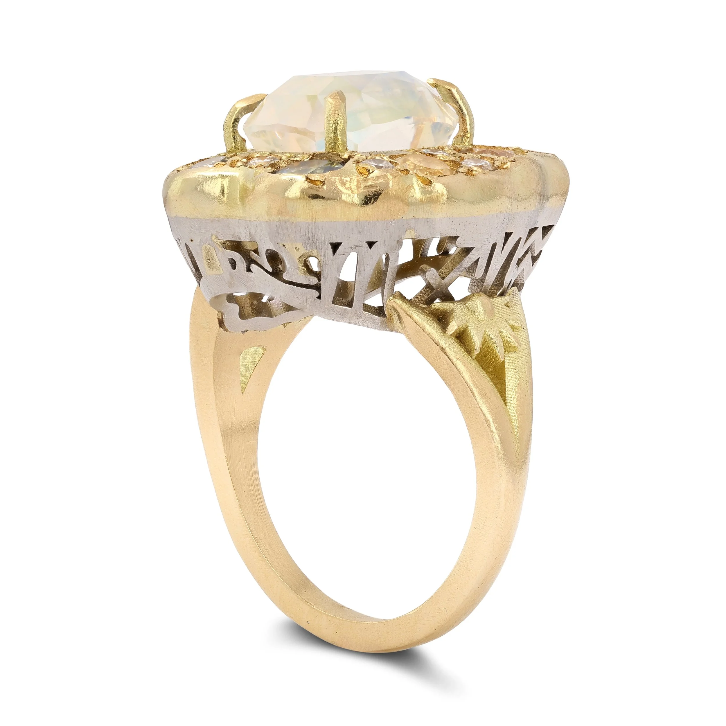 Lunar Cluster - A colourful cluster ring inspired by the solar system in 18ct yellow gold and platinum