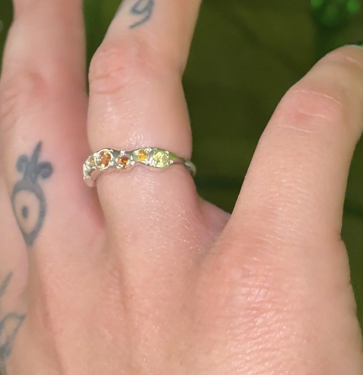 Mars Silver Band - silver molten band with orange and yellow sapphires