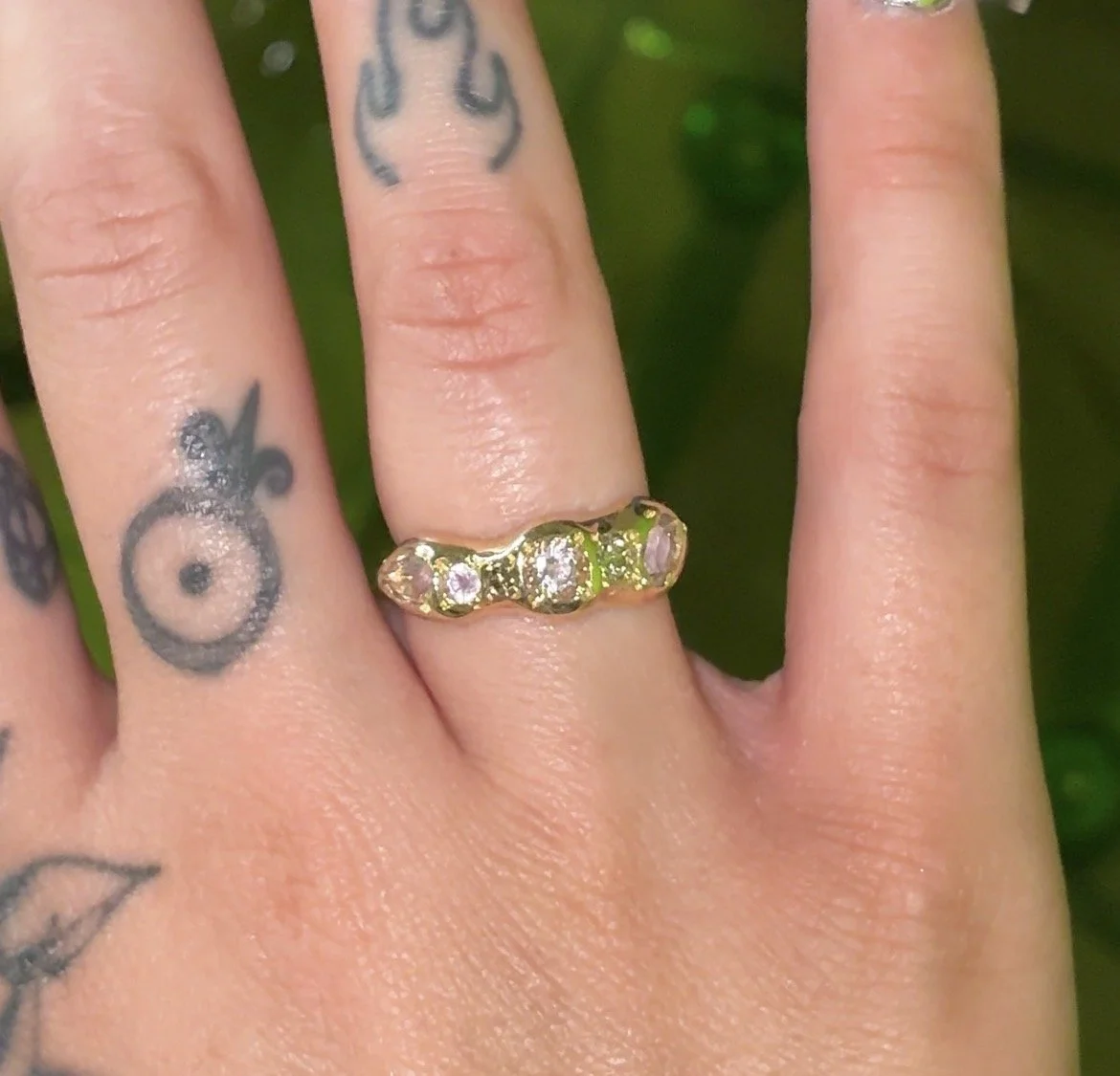 Saturn Band Gold - A gold band with pink sapphires, brown diamonds and morganite