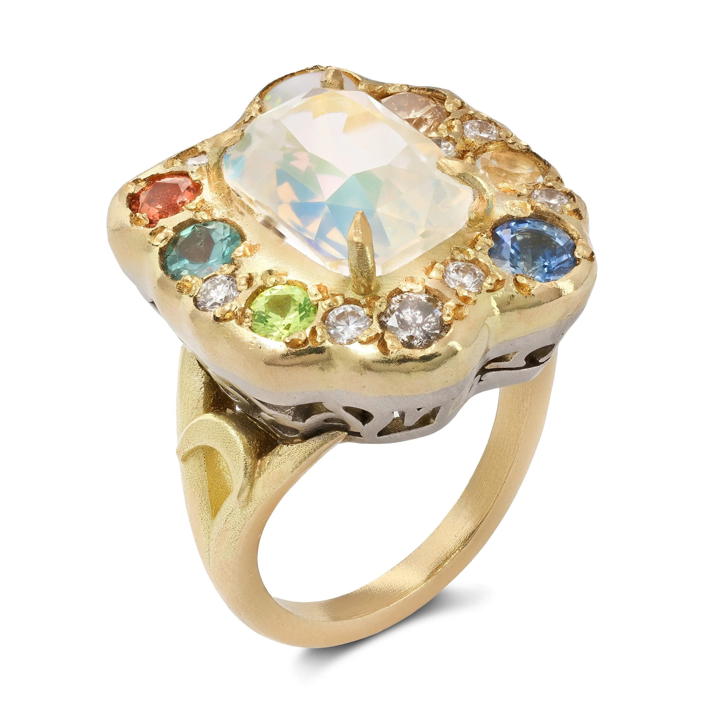 Lunar Cluster - A colourful cluster ring inspired by the solar system in 18ct yellow gold and platinum