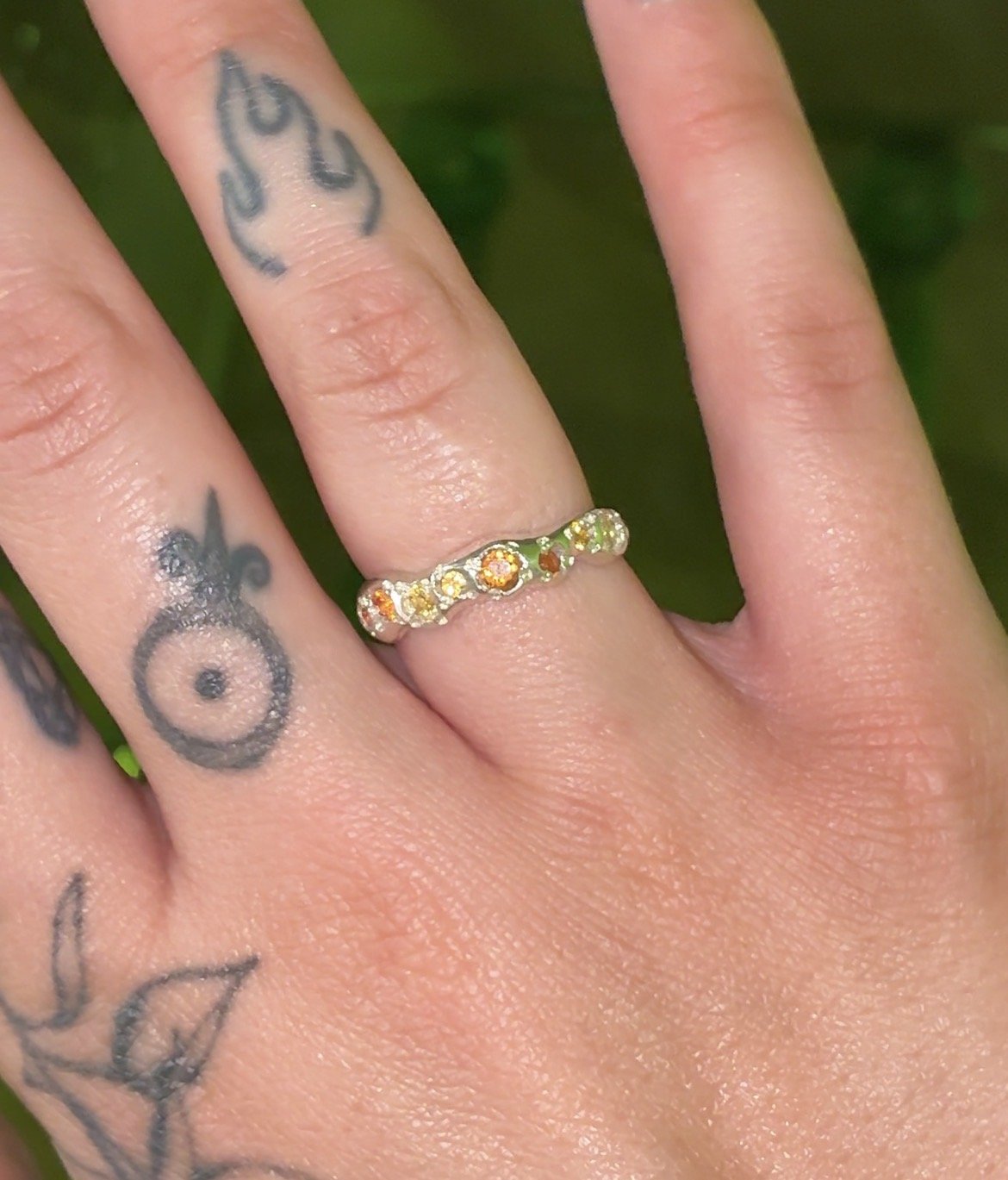 Mars Silver Band - silver molten band with orange and yellow sapphires