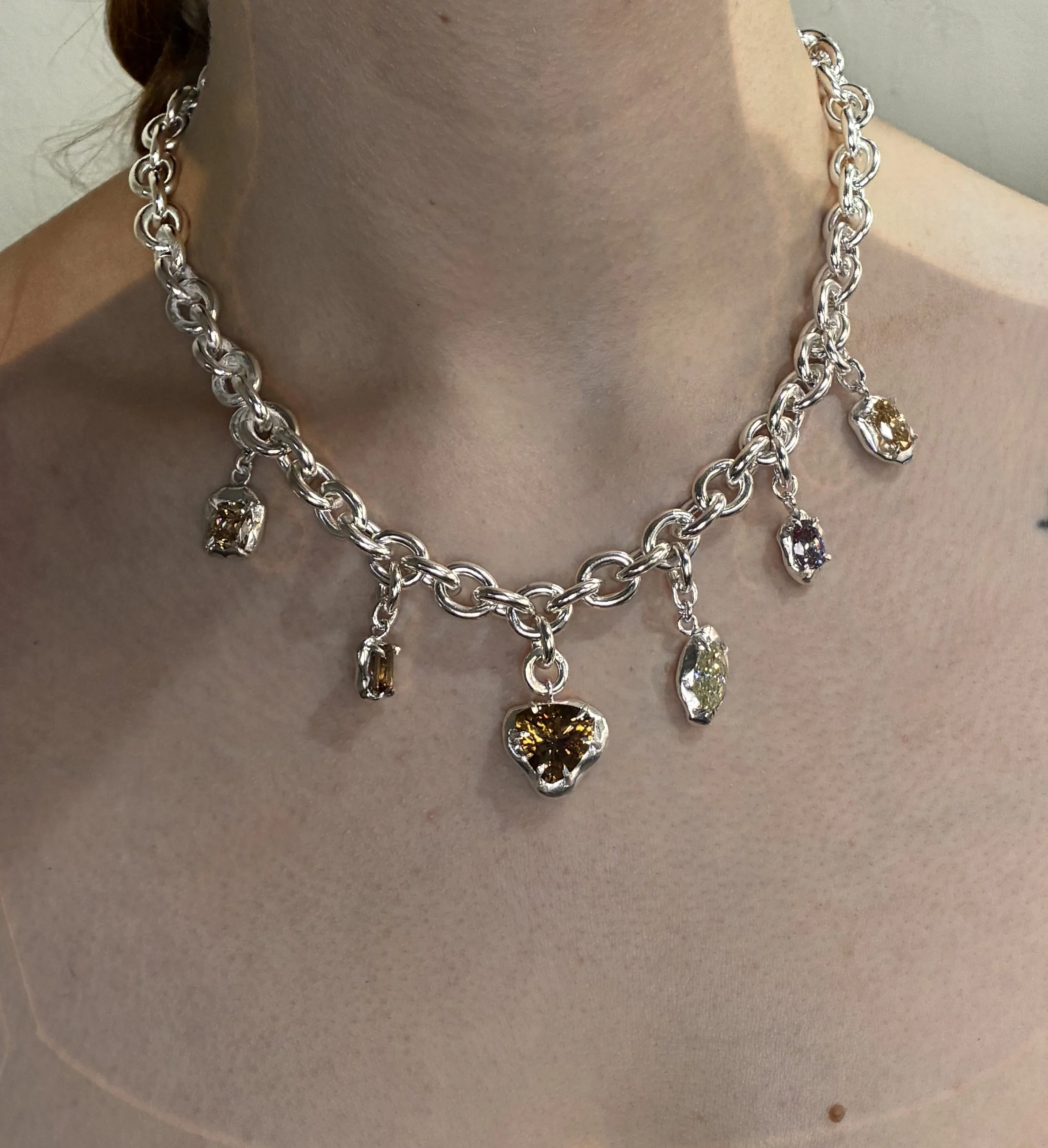 Necklace of Jupiter - a sterling silver necklace with brown gemstones in a chunky style