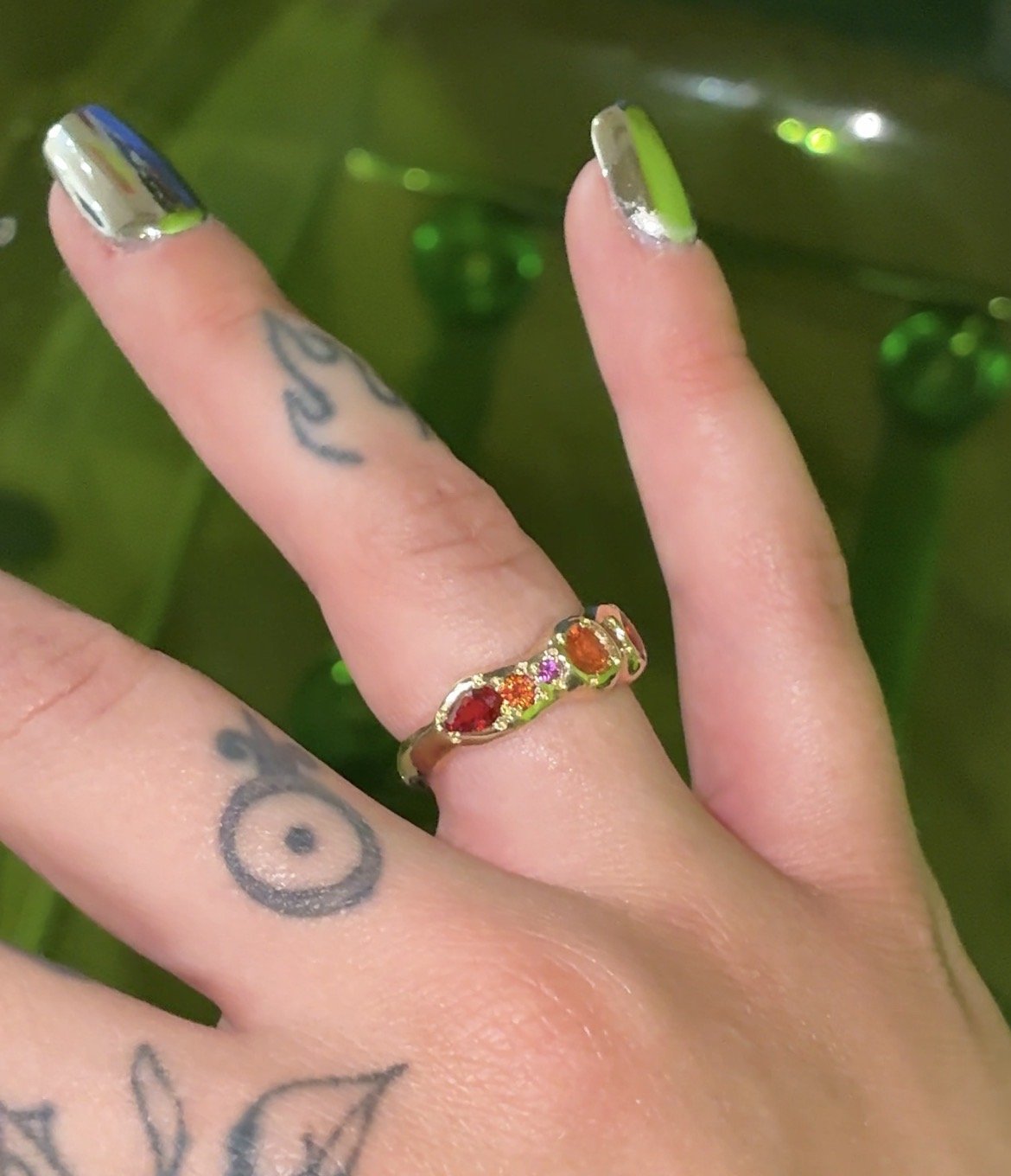 Mars Band Gold - A yellow gold molten band with orange sapphires and fire opal