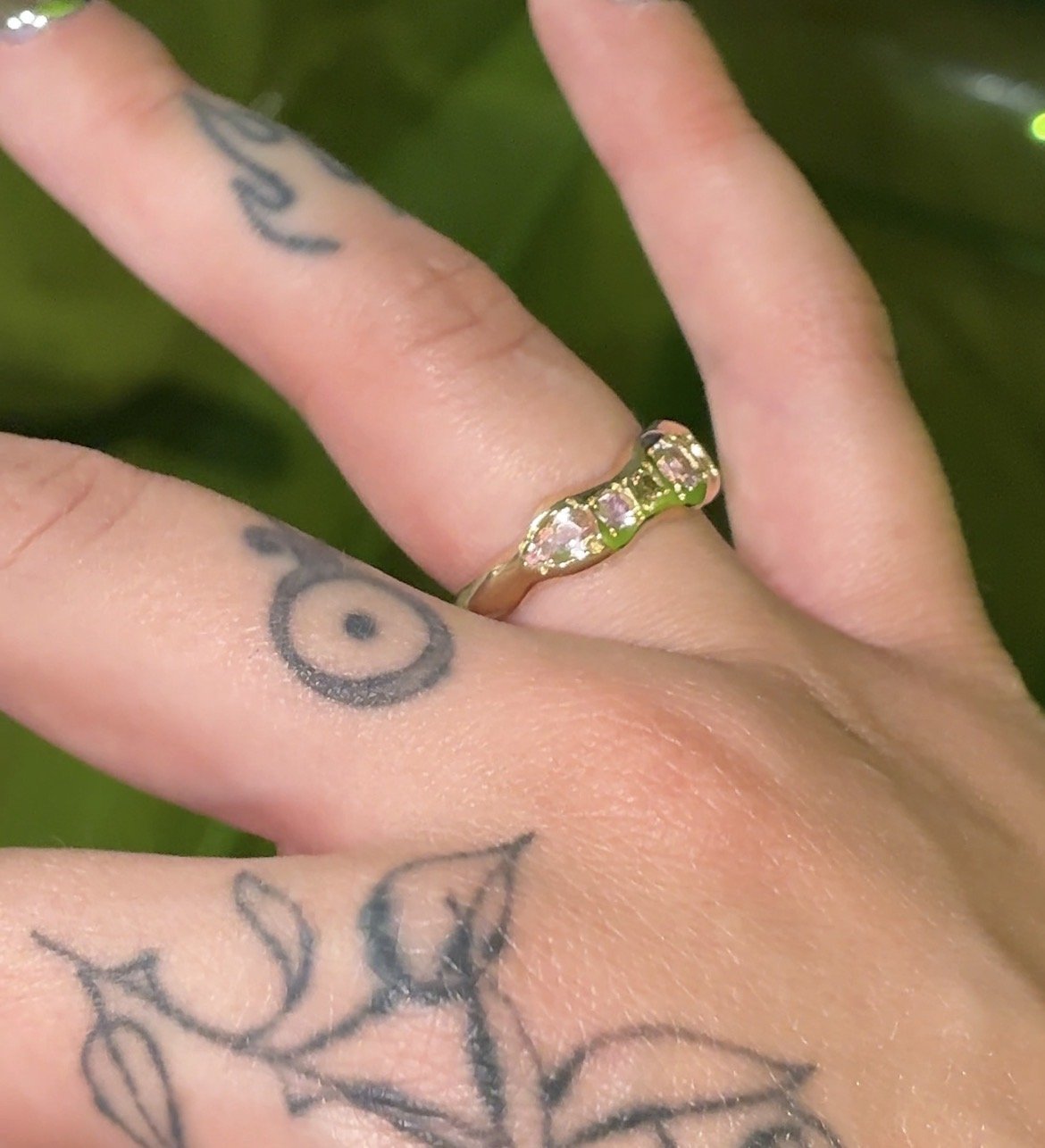 Saturn Band Gold - A gold band with pink sapphires, brown diamonds and morganite