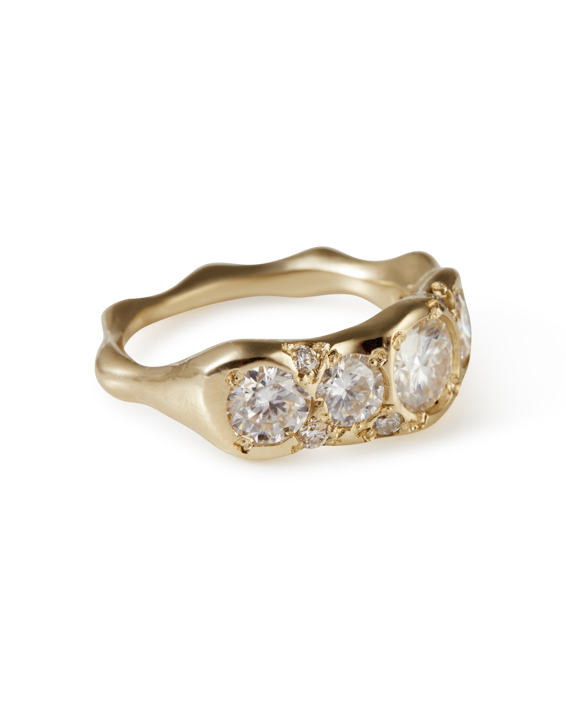 A molten statement ring with lab grown moissanite - side view