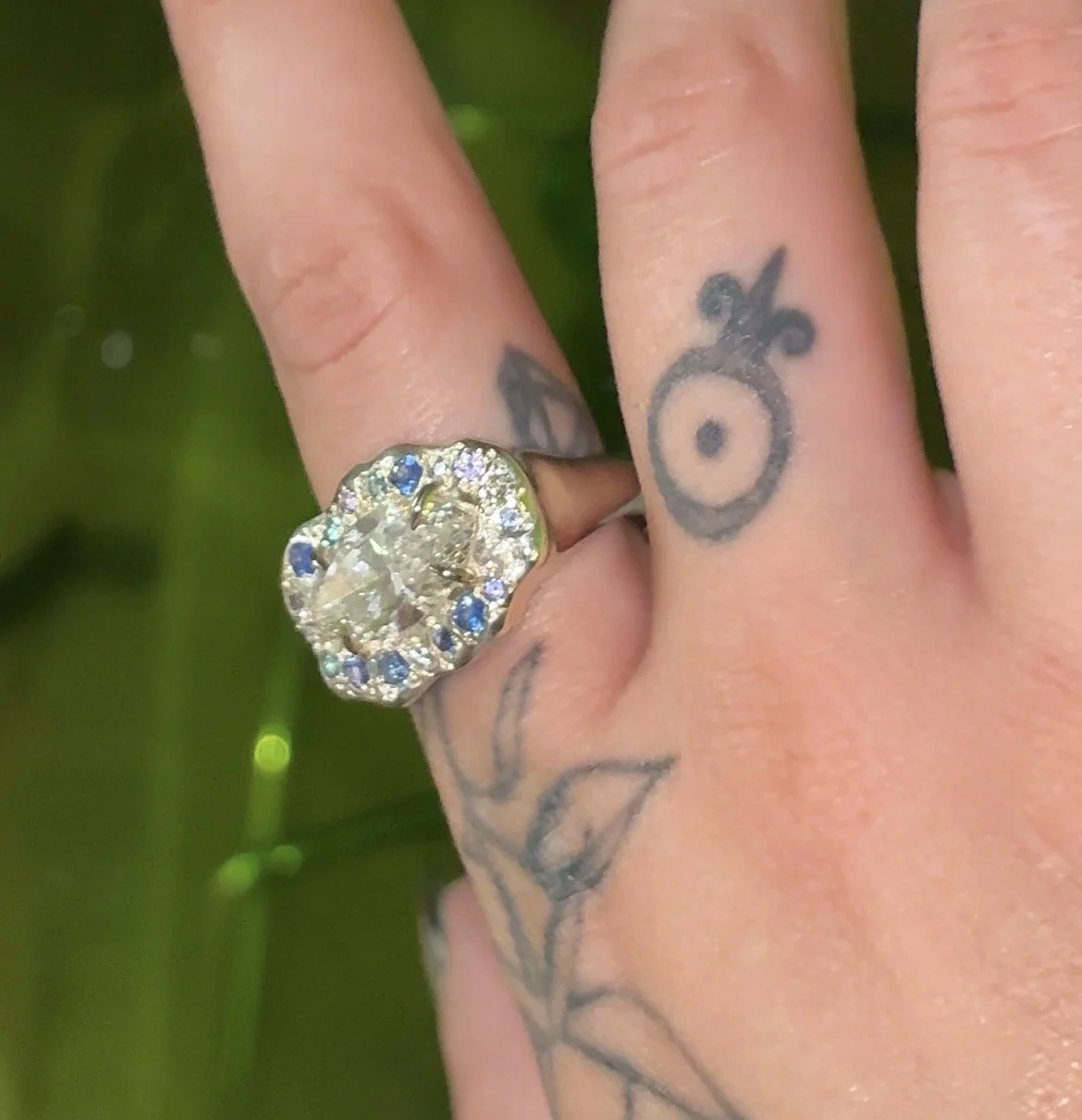 Mercury Staement Ring - A large white gold ring with purple and blue gemstones and a central marquise lab grown diamond