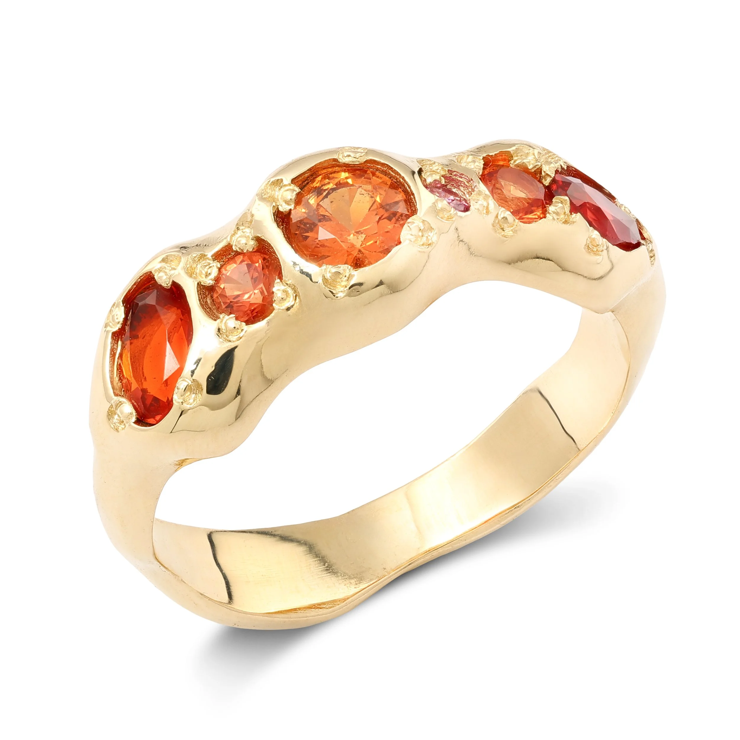 Mars Band Gold - A yellow gold molten band with orange sapphires and fire opal