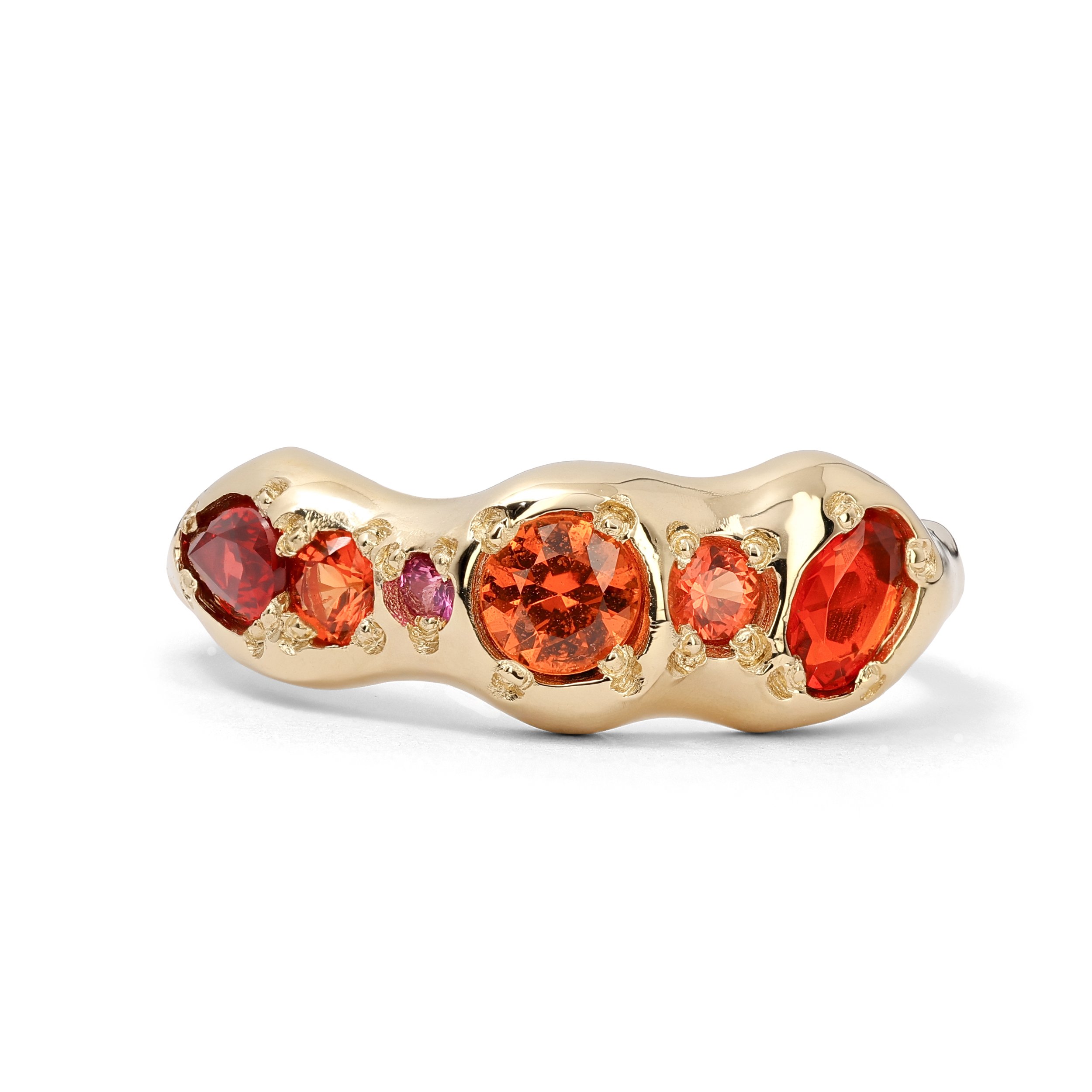 Mars Band Gold - A yellow gold molten band with orange sapphires and fire opal