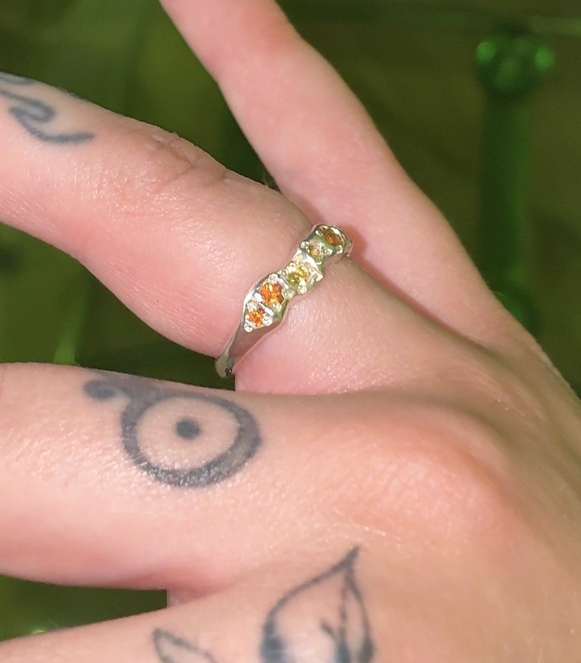 Mars Silver Band - silver molten band with orange and yellow sapphires