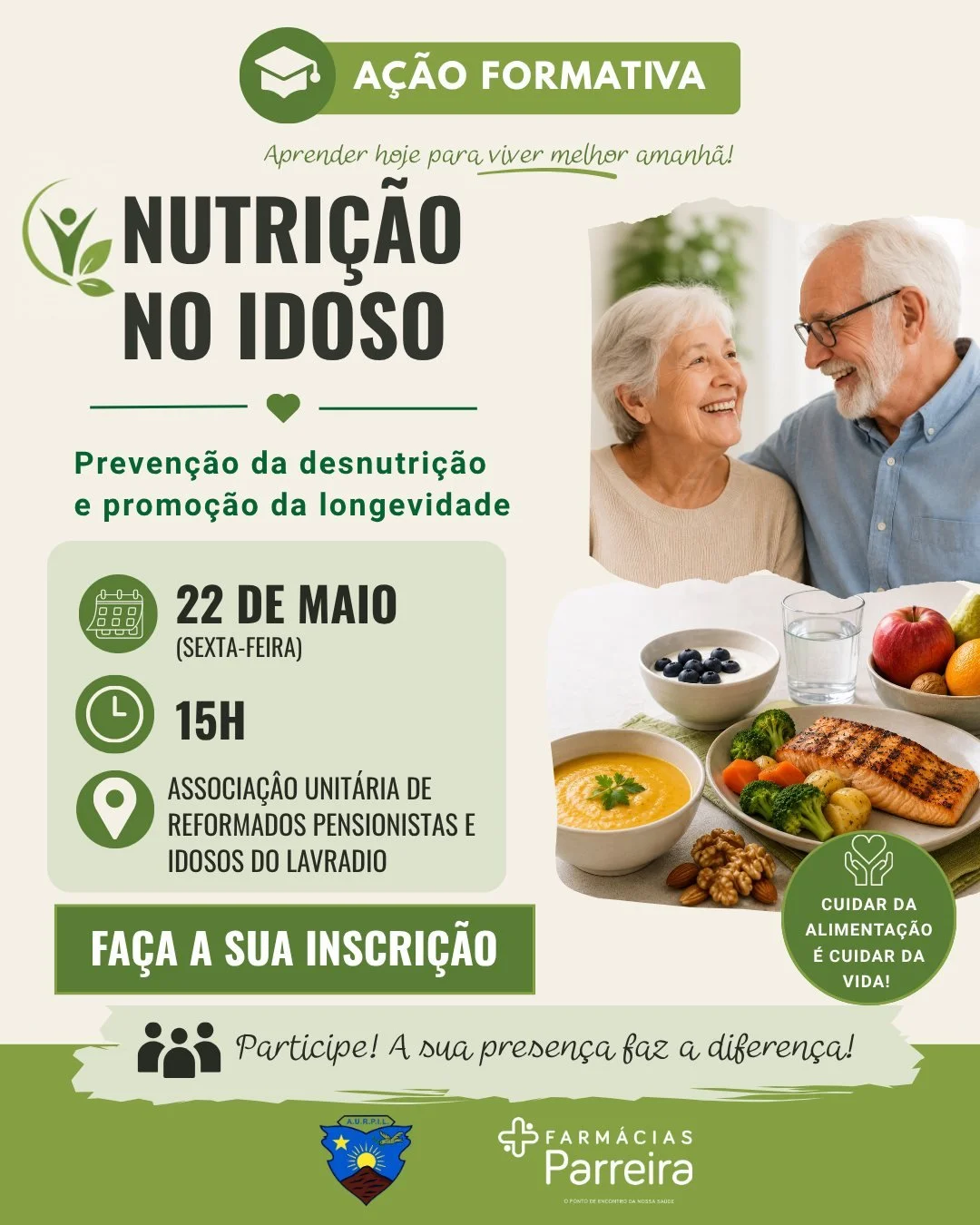 🥗 Pequenas escolhas podem fazer uma grande diferen&ccedil;a na sa&uacute;de e qualidade de vida.

As Farm&aacute;cias Parreira convidam-no(a) a participar na a&ccedil;&atilde;o formativa &ldquo;Nutri&ccedil;&atilde;o no Idoso&rdquo;, um momento de p