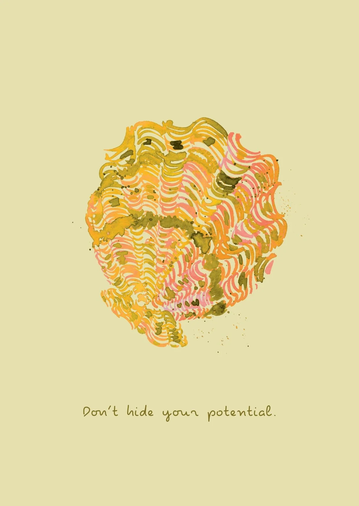 Inspirational watercolor clam card with “Don’t Hide Your Potential”. A6 size, FSC paper, with envelope.