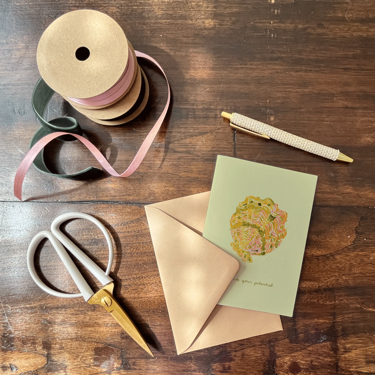 Watercolor clam greeting card with text “Don’t Hide Your Potential”, A6 with envelope.