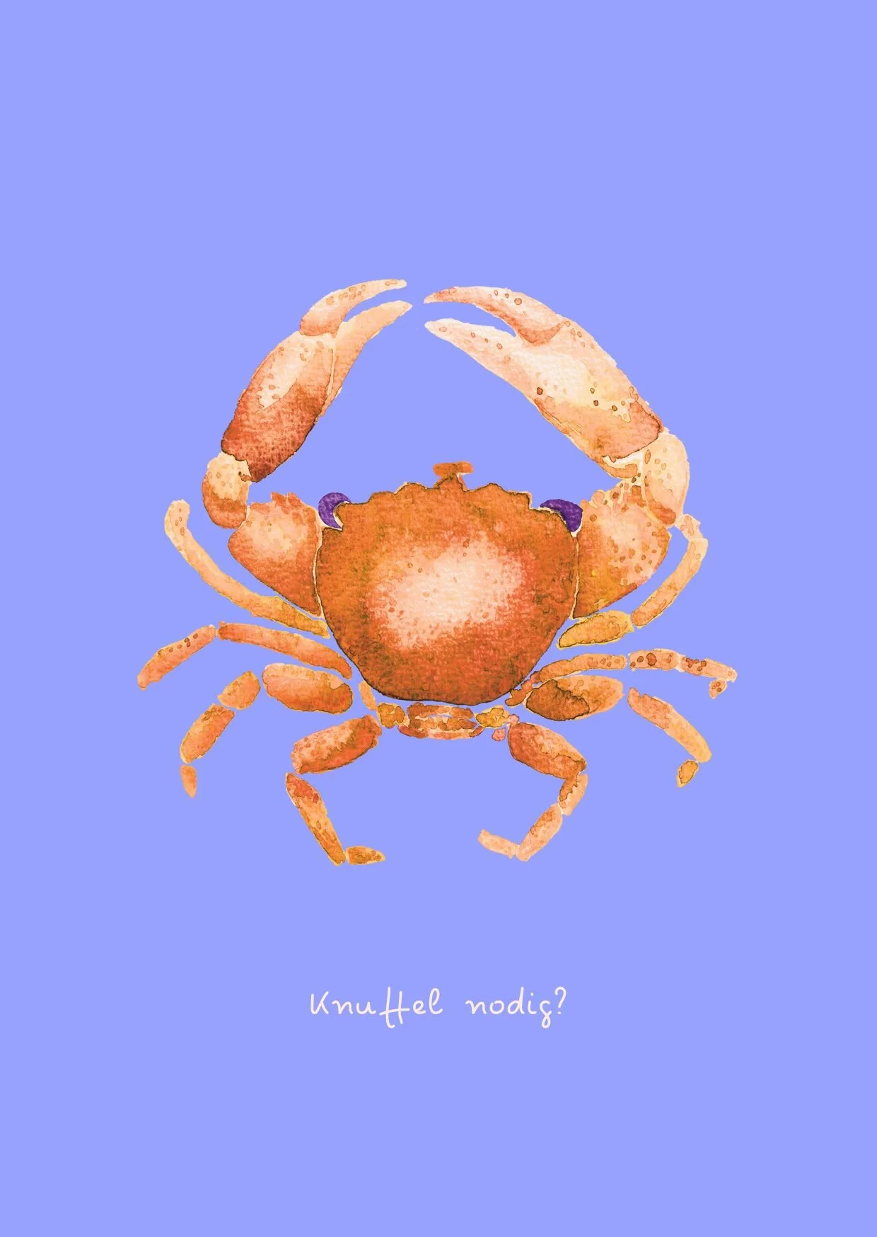Watercolor crab card with Dutch text “Knuffel Nodig?”. A6 FSC paper with envelope. Perfect for sending a hug in the mail.
