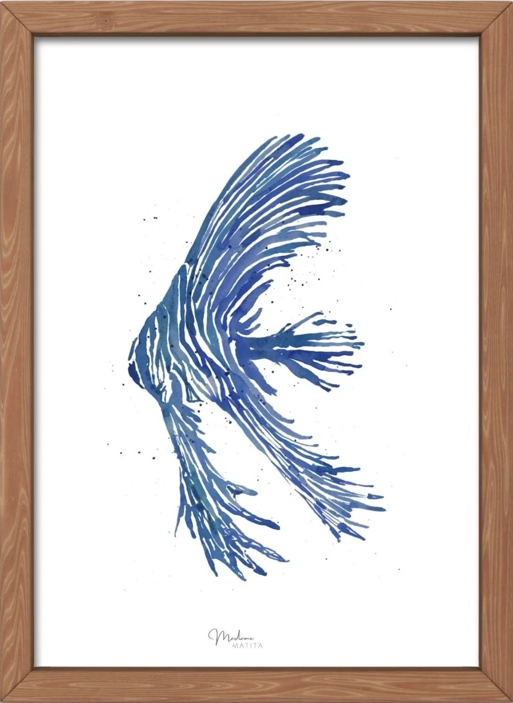 A5 watercolor zebra fish print on FSC paper. Elegant, blue sea life art for gift or home decor.