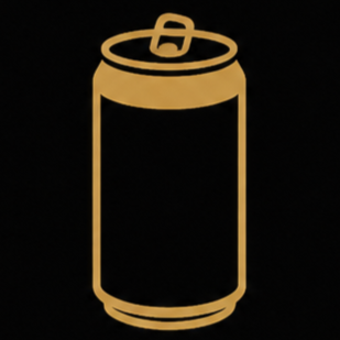 Gold outline of a soda can on a black background.