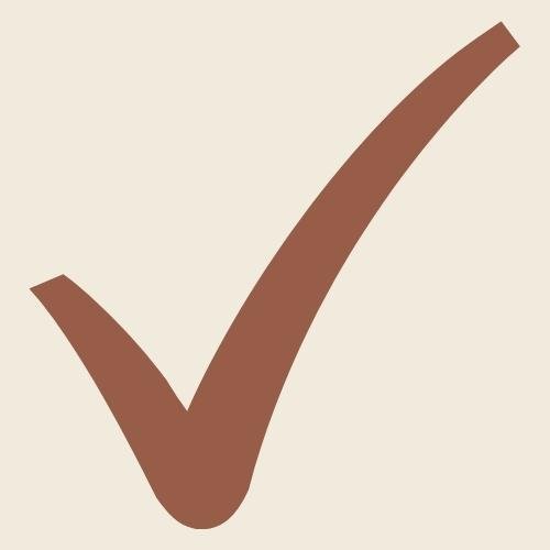 Brown check mark on beige background.