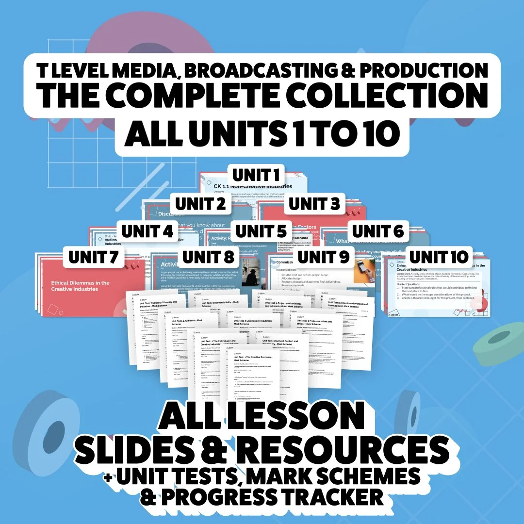 T Level Media Broadcast and Production Teaching Resources ALL 10 Units ...