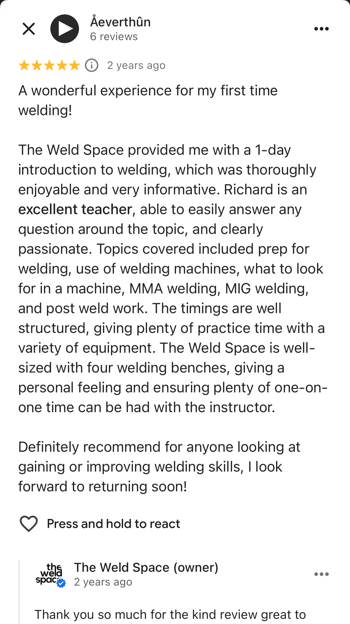 google review example