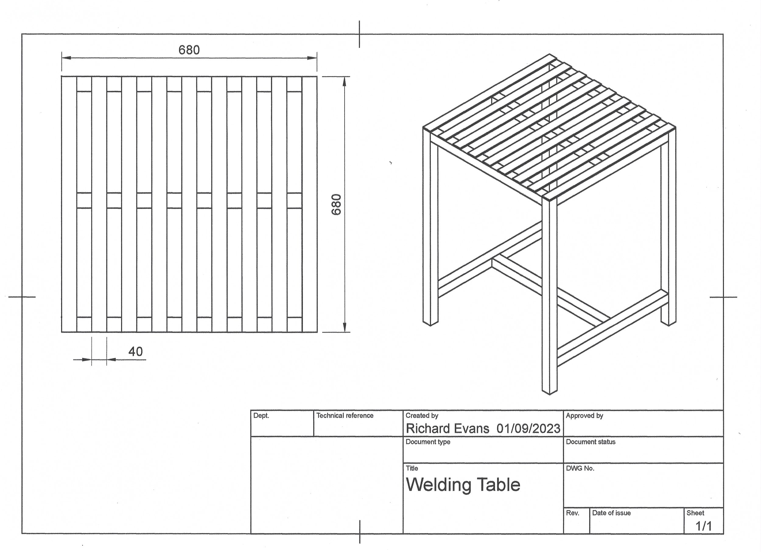 Welding table drawing deals