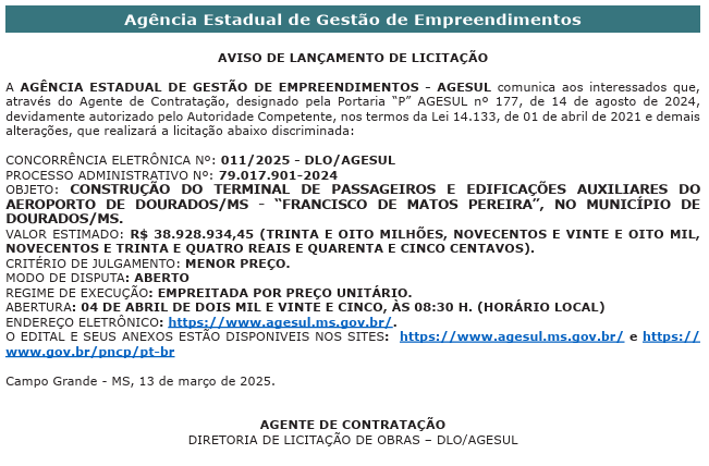 Geraldo Resende comemora publicação do edital para construção do novo terminal de passageiros do Aeroporto de Dourados
