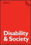 Cover of a publication titled 'Disability & Society' with a red background.