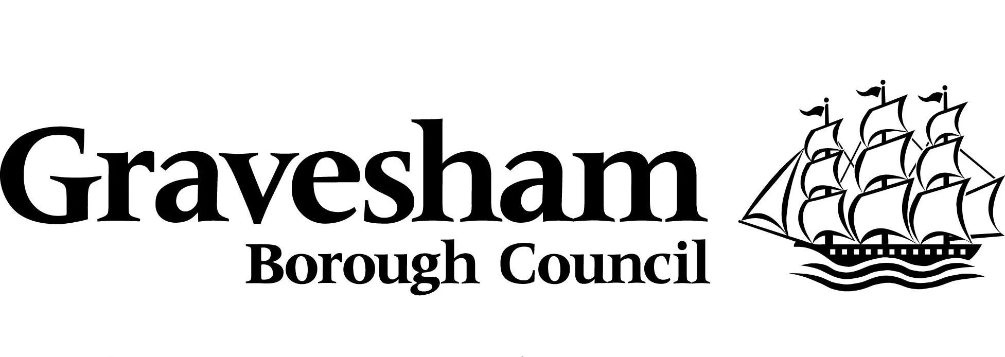 Logo of Graysham Borough Council featuring stylized old-fashioned sailing ship with multiple sails next to the text 'Gravesham Borough Council' in bold black font.