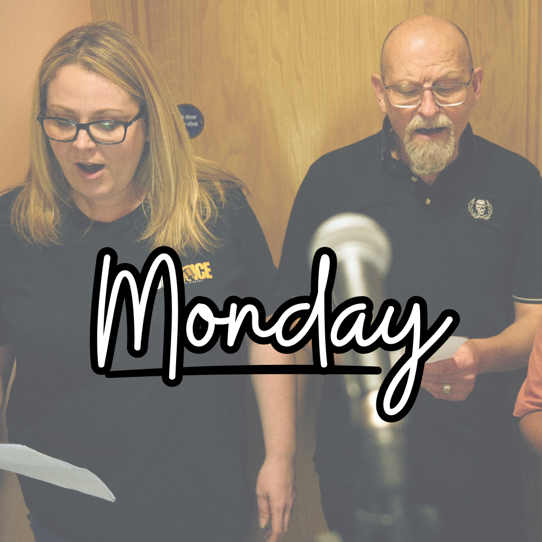 "Monday" written in white script on a red background with decorative lines.