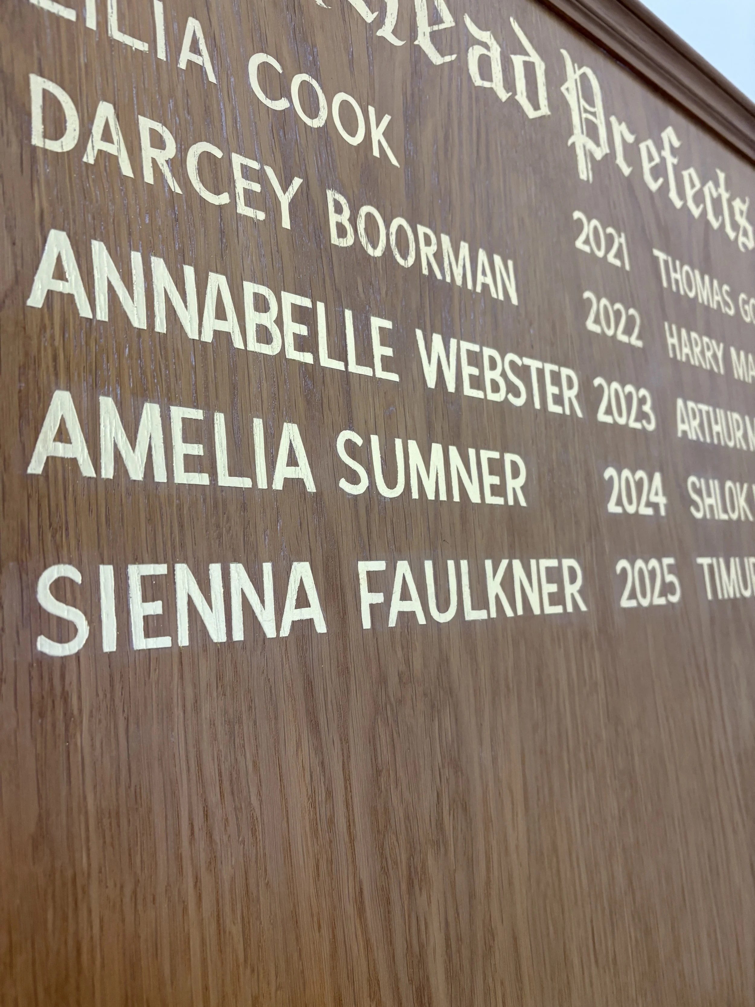 Hand gilded prefects board
 England, UK 