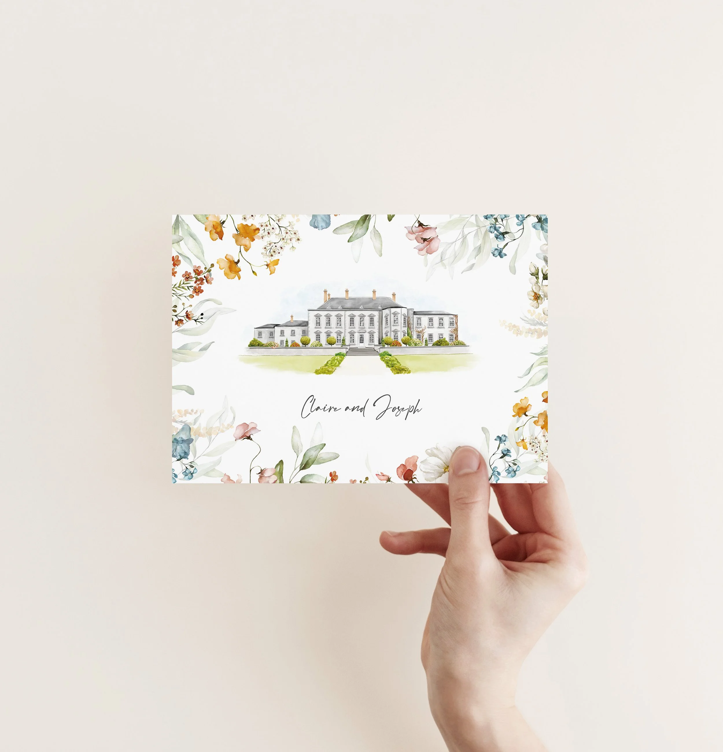 Floral Wedding Venue Illustration. Customisable wedding stationery with your wedding venue