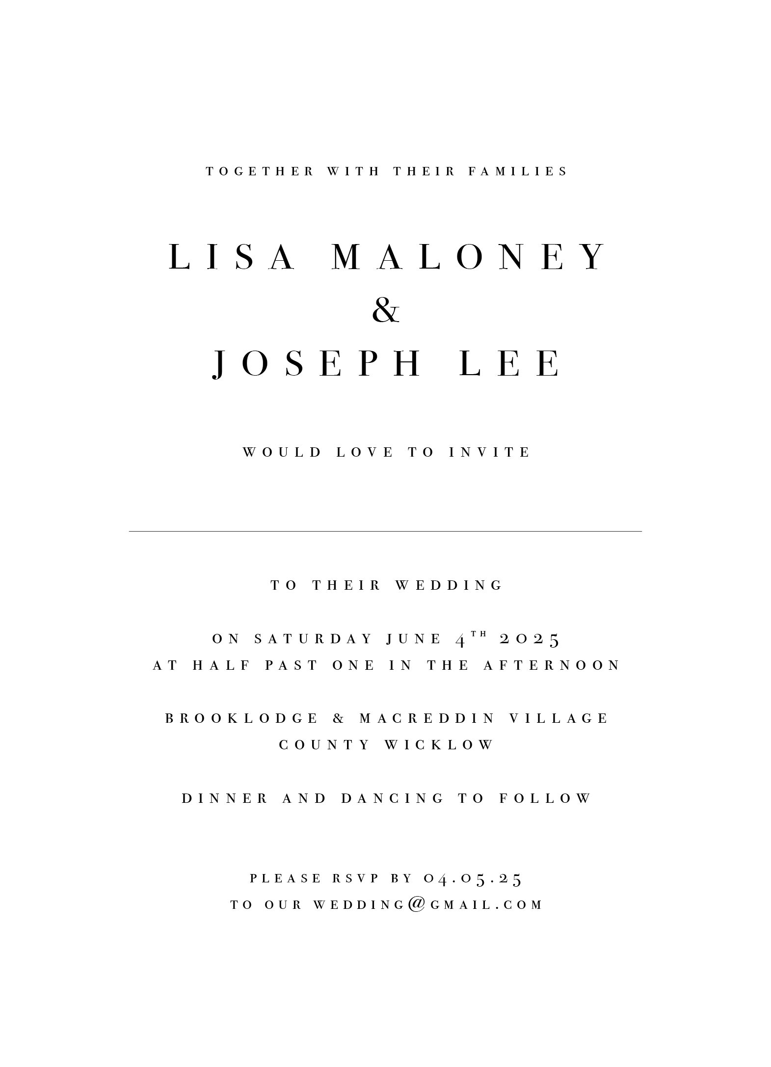 clean contemporary wedding invitation black and white