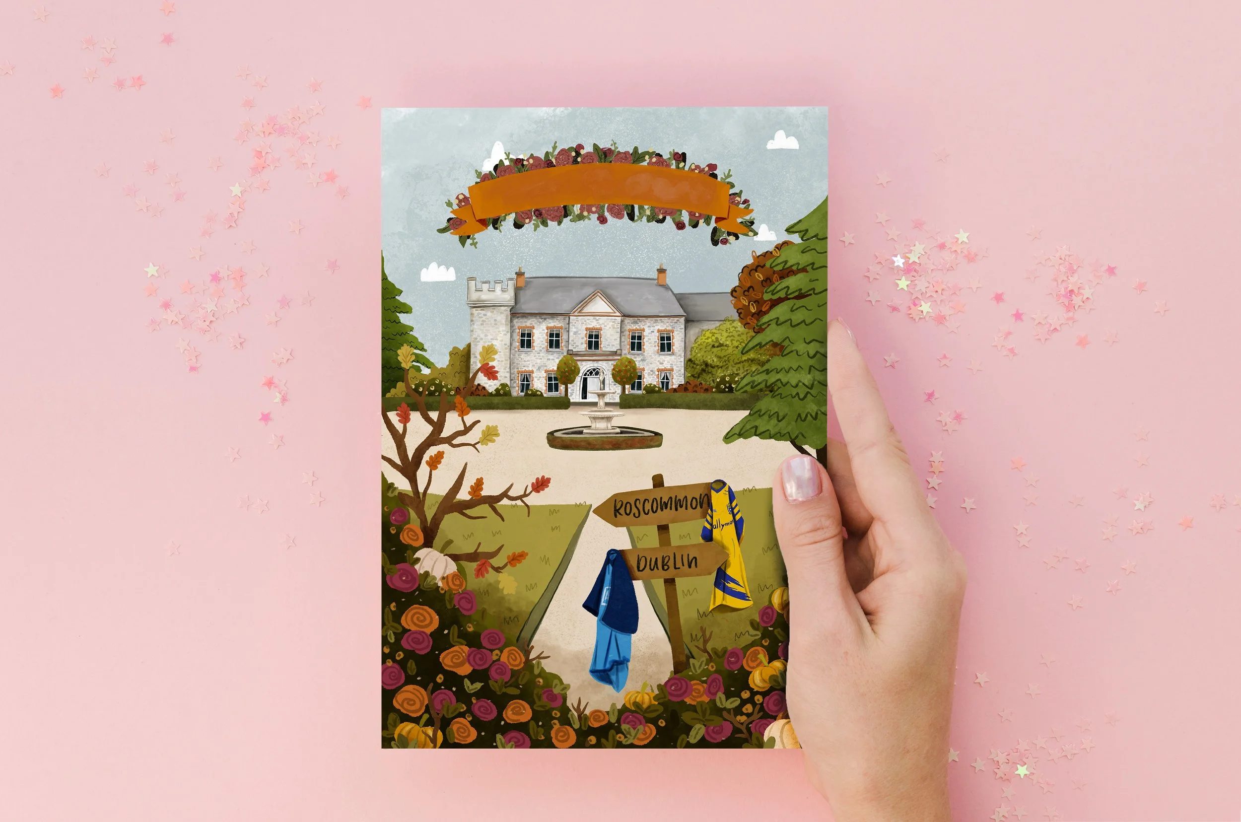 Beautiful custom save the dates and wedding invitations with florals and venue ireland.jpg