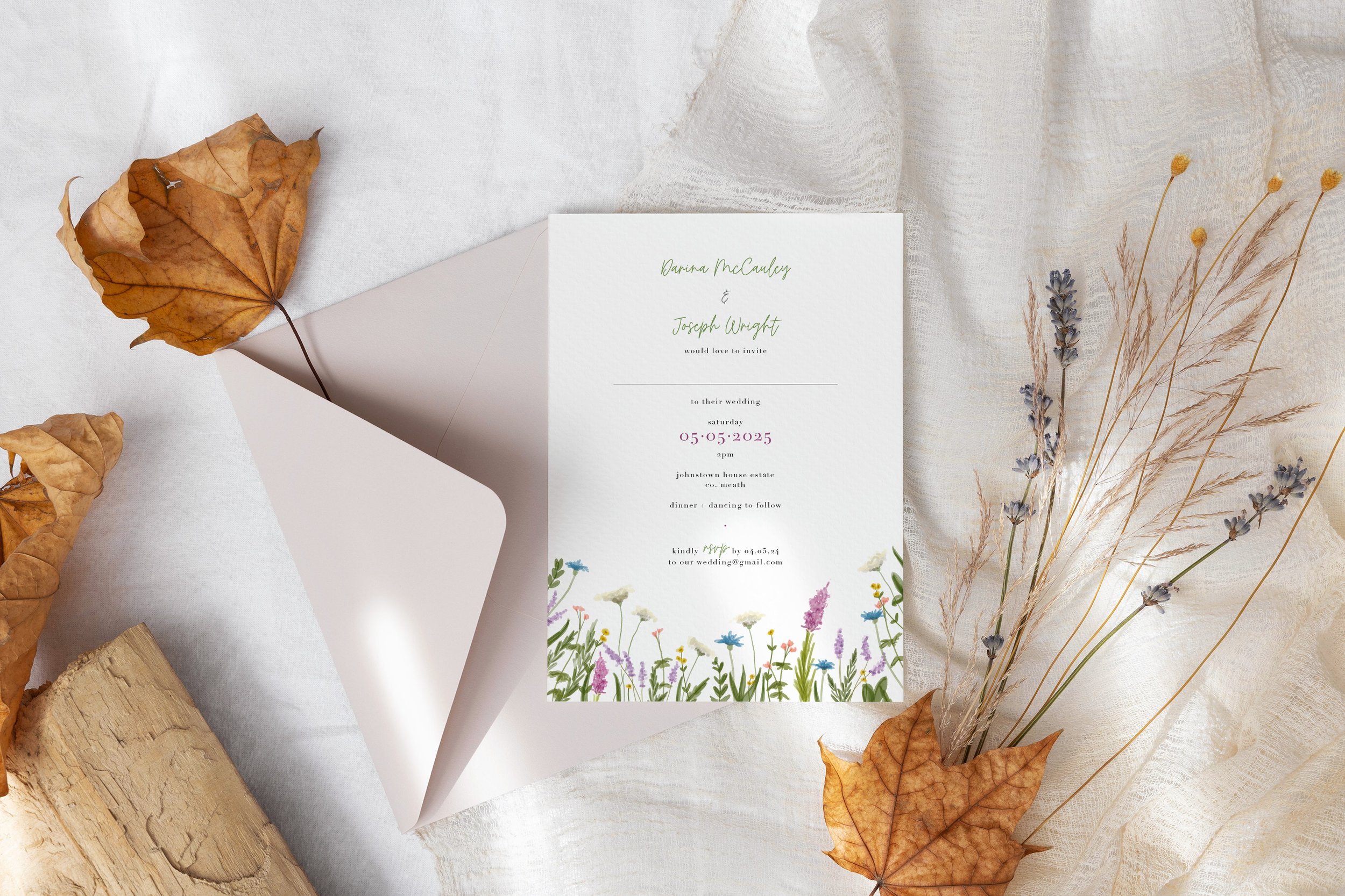 wildflower and lavender wedding invitation