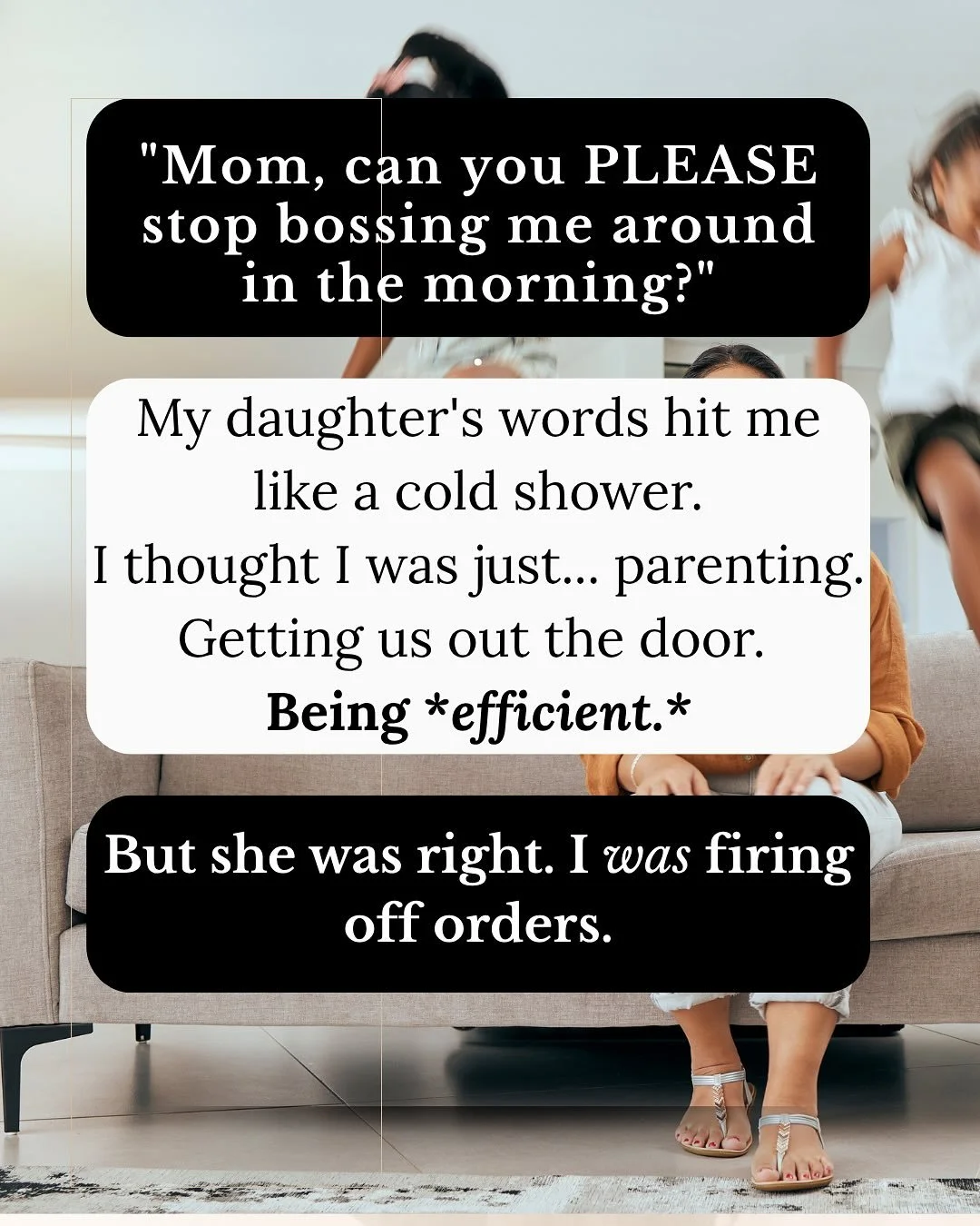 That moment when your kid becomes your therapist 😅
My daughter had to tell me I was "bossing her around" every morning before I realized what was happening. As a therapist and practice owner here in Toronto, I work with families on these e