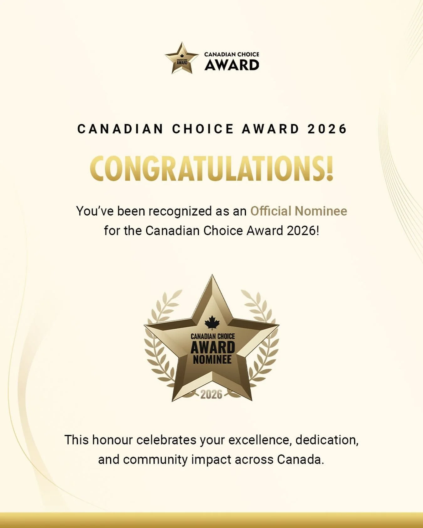 ✨ Exciting news! We have been selected as an official nominee for the 2026 Canadian Choice Award.

This recognition means so much because it highlights the importance of reproductive mental health and the work we&rsquo;re doing at Toronto Therapy Pra