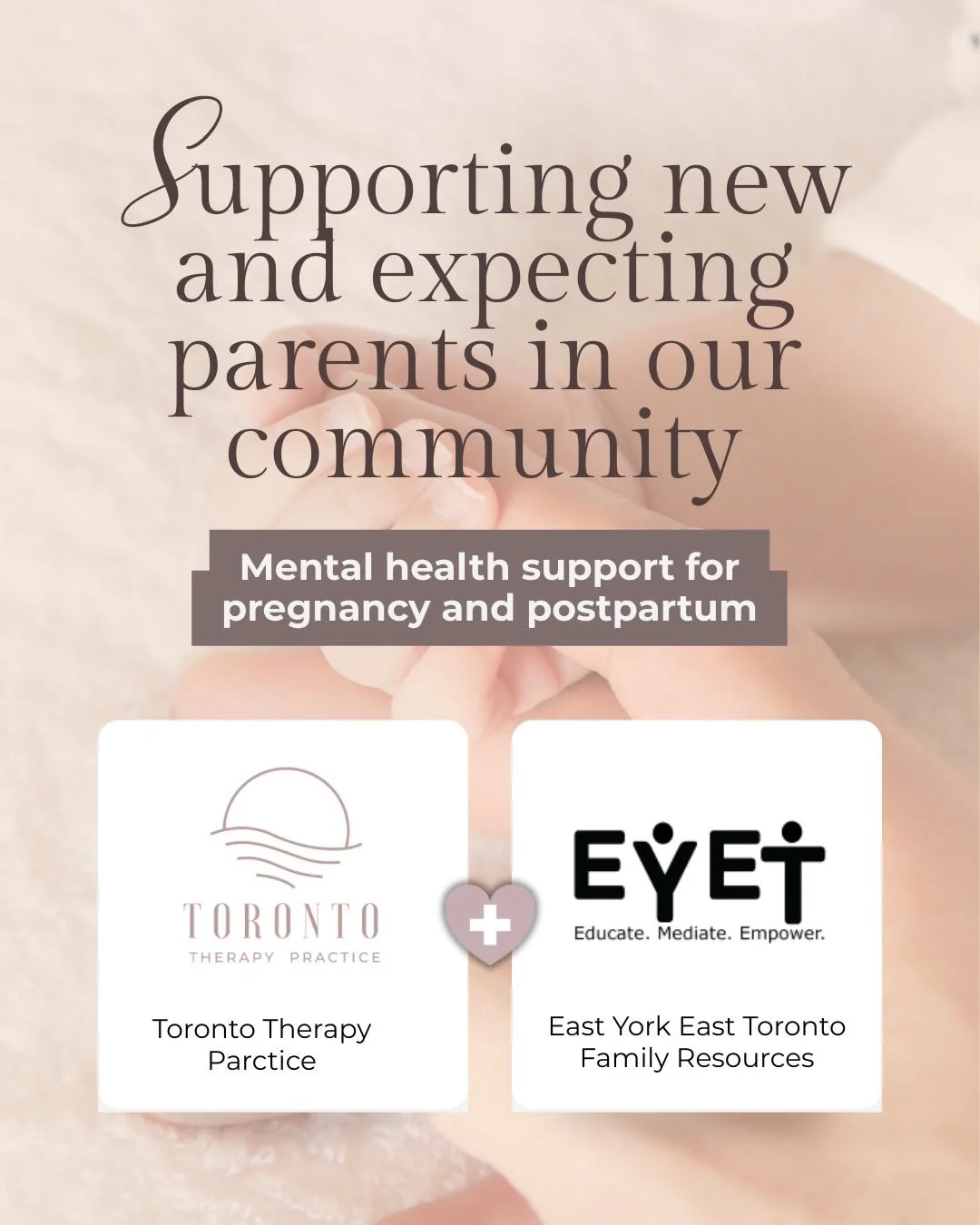 We&rsquo;re so excited to share that Toronto Therapy Practice is now collaborating with @eyetfamilyresources 🤍
If you&rsquo;re pregnant, newly postpartum, or navigating the early stages of parenthood, you don&rsquo;t have to figure it all out alone.