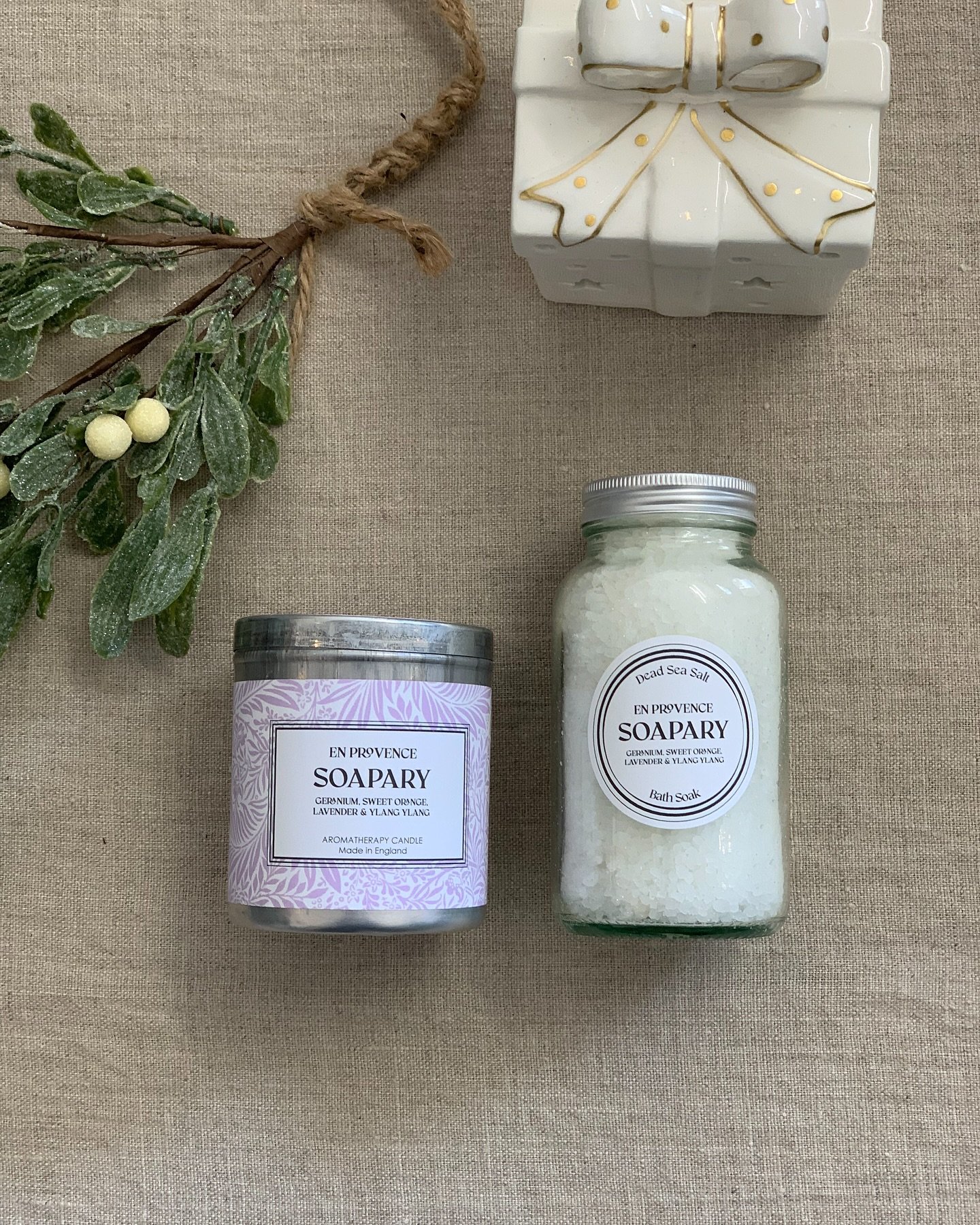 Our Bath Soak Sets are perfectly boxed for Christmas gifting.
They make such a wonderful, thoughtful present and are already proving rather popular.

Each set includes:
&bull; a 200g candle with around 45 hours of burn time
&bull; a 300g pouch of mag