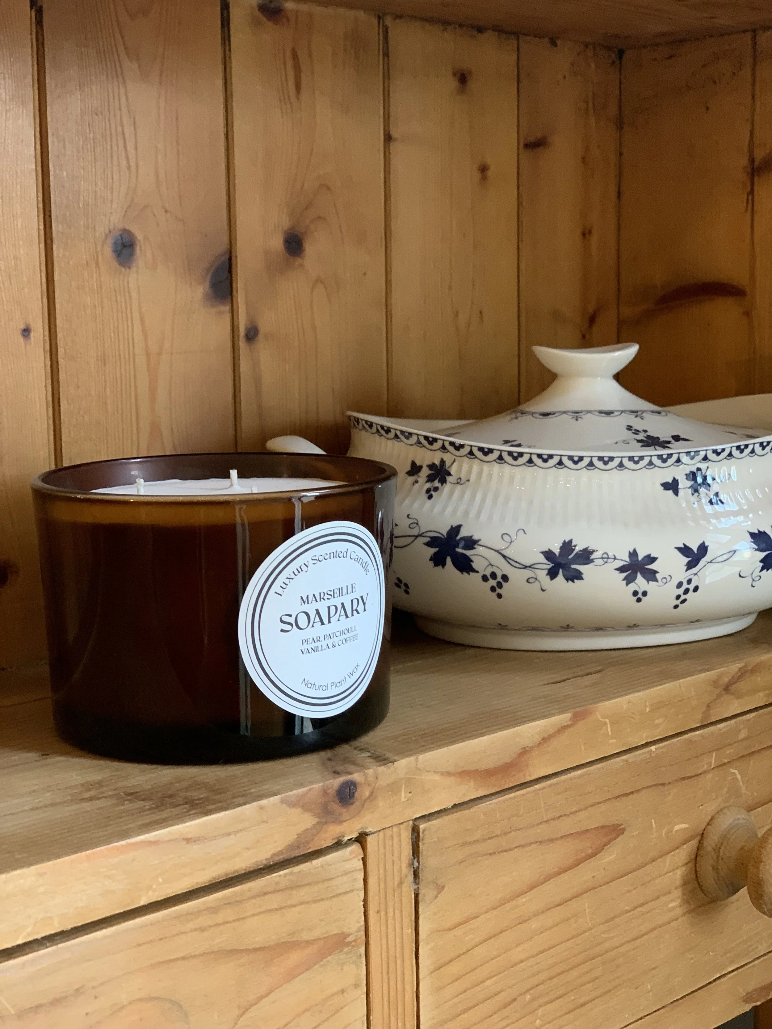 candle on display in kitchen