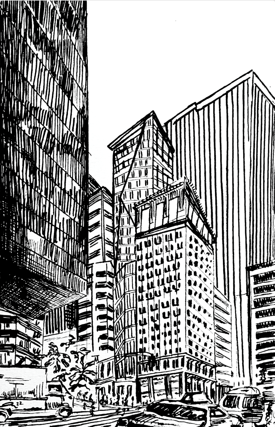 Ink Drawing of NYC Street