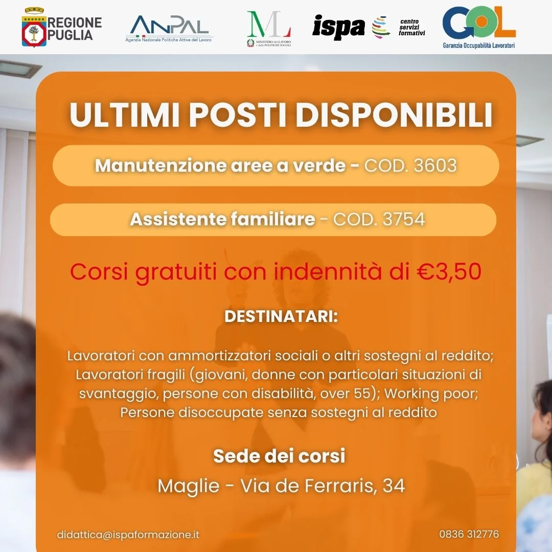 IN PARTENZA: Corso GOL - Lavorazione e Comm. Prodotti Da Forno 