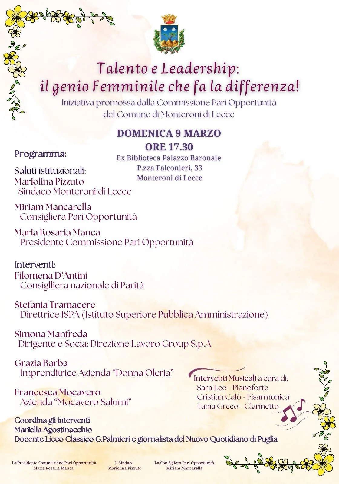 Domenica 9 Marzo a Monteroni di Lecce: "Talento e Leadership: il genio Femminile che fa la differenza!"