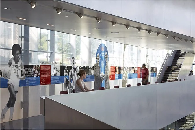 DeBruce Center: Rules of Basketball exhibition design, University of Kansas. Exhibition graphics. 
