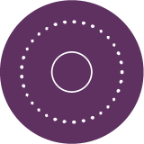 A dark purple background with concentric circles and dotted lines radiating outward.