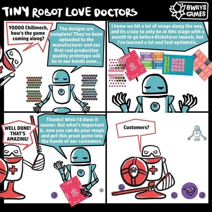 Well, long story short, @tinyrobotlovedoctors is great! Like, it's a great game. But despite that greatness, we're getting ready for a massive #faceplant. 

See, we started this thing with the promise that we were going to have a crowdfunding &quot;g