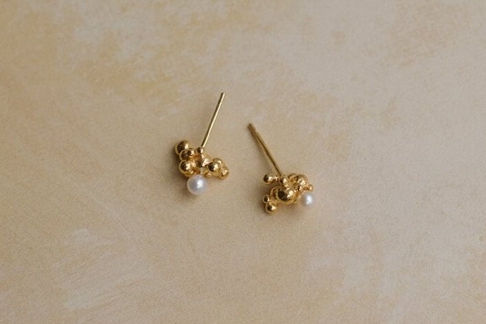 Bubbling Sensation Studs with Freshwater Pearl by Belinda Chang
