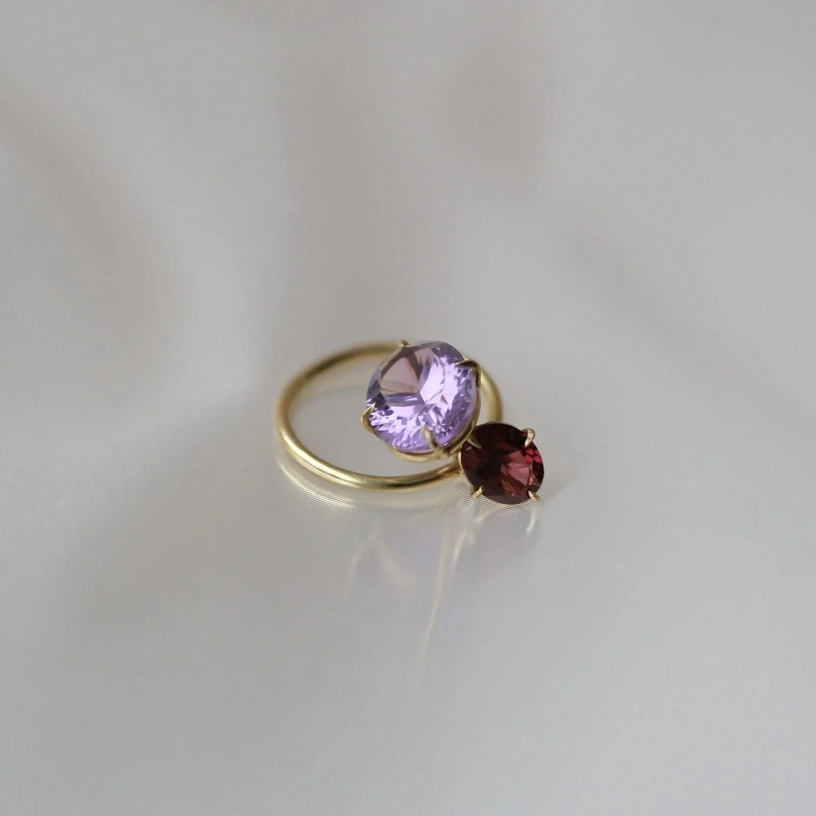 Amethyst and Garnet Pirouette Ring by Belinda Chang