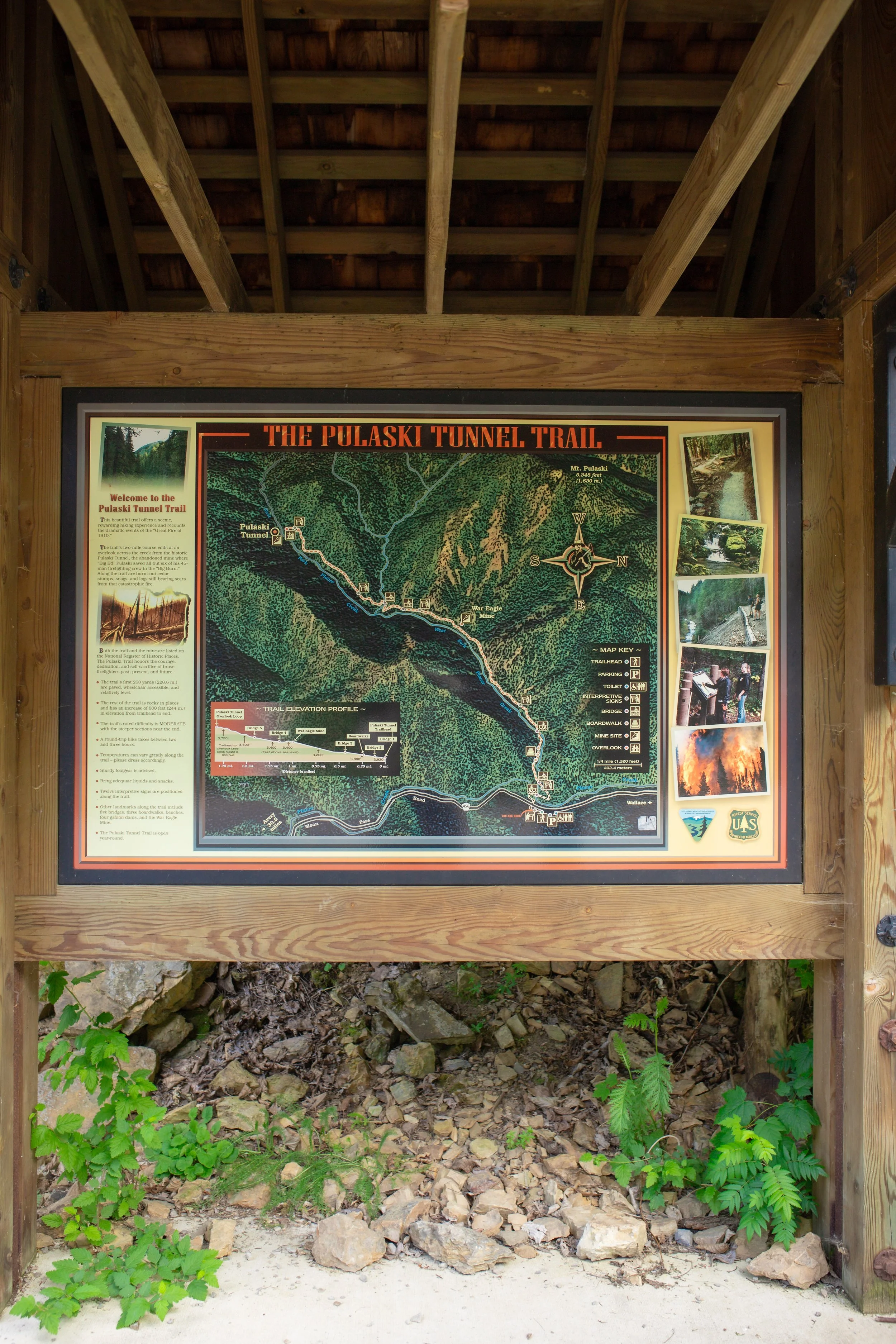pulaski tunnel hiking trail kiosk sign
