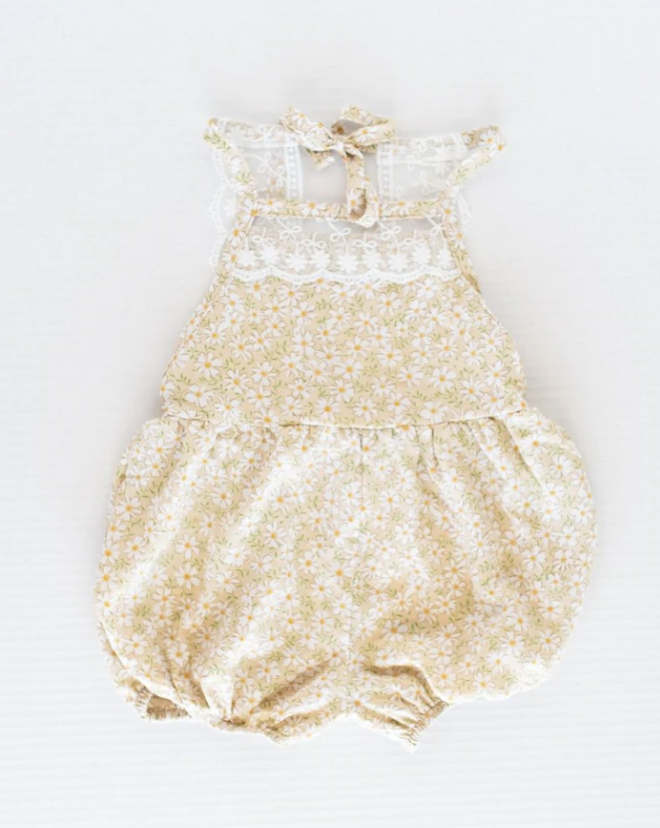 LACE BACK BUBBLE ROMPER TAN