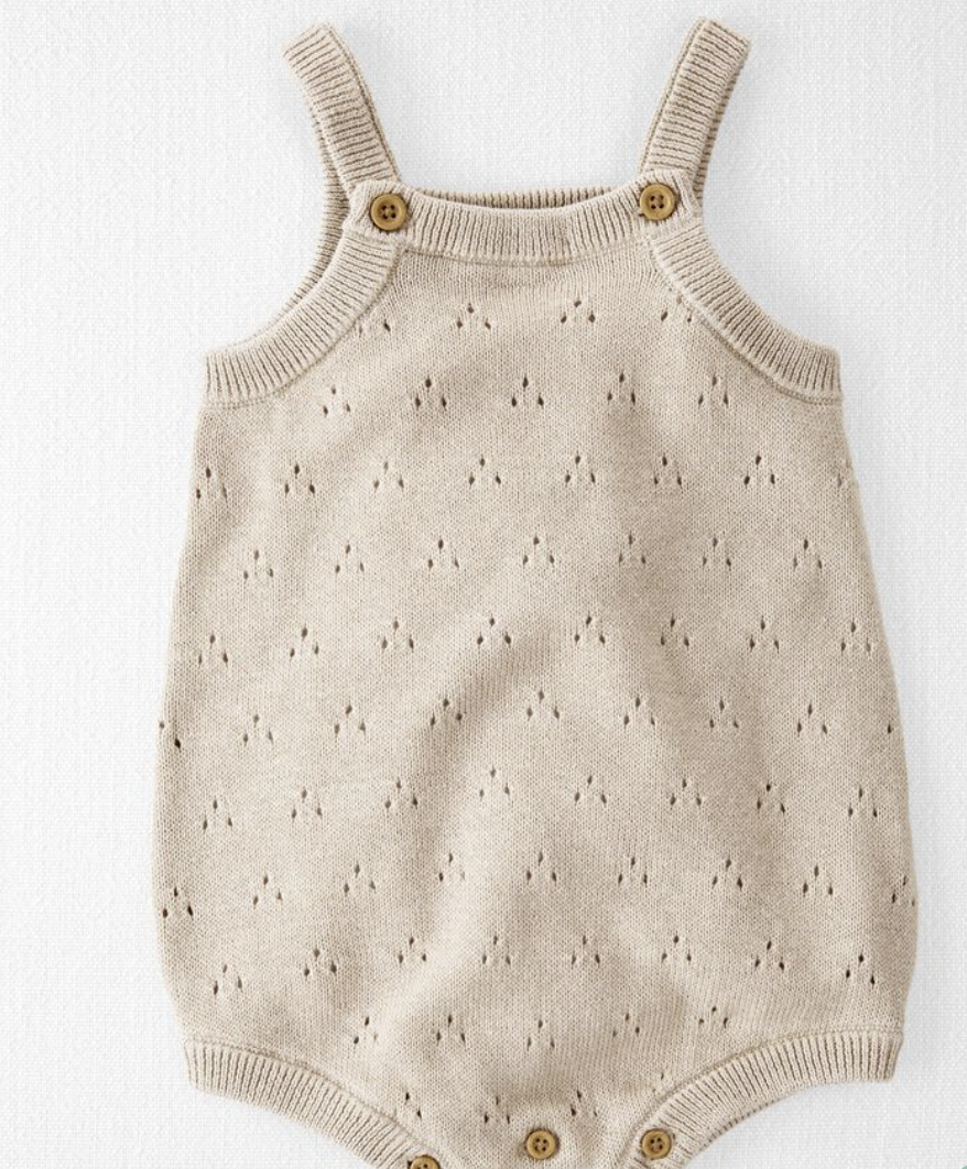 BABY CREAM EYELET BUBBLE ROMPER